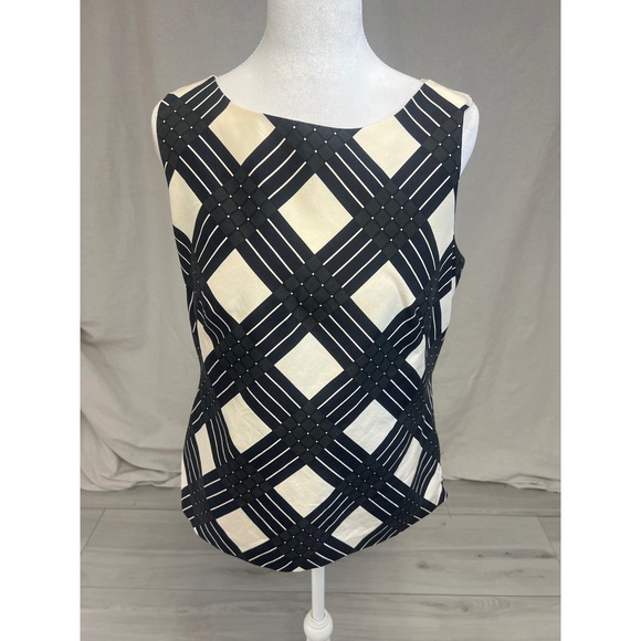 Talbots Tops - Talbots Petites Silk Top Black Ivory Geometric Sleeveless Blouse Sz 8P Preppy